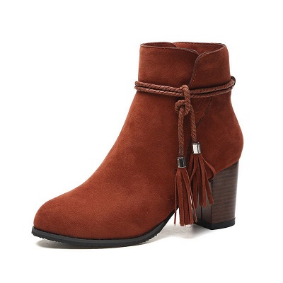 Chunky Heel Daily Tassel Zipper Elegant Boots_9