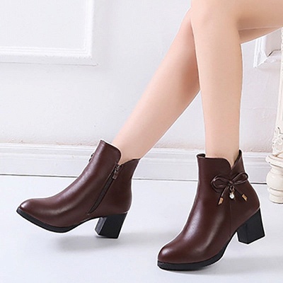 Bowknot Daily Chunky Heel Pointed Toe Zipper Elegant Boots_5