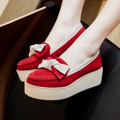 Velvet Bowknot Daily Round Toe Wedges_1