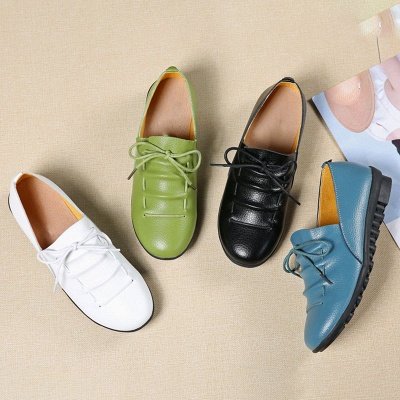 Casual Round Toe Lace-up Flat Heel Loafers_9