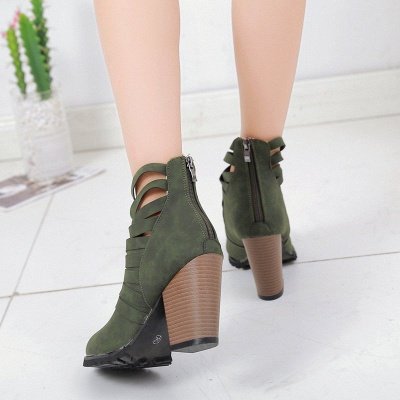 Chunky Heel Zipper Daily Pointed Toe Elegant Boots_5