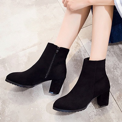 Zipper Chunky Heel Daily Pointed Toe Boots_5