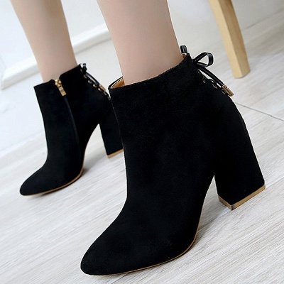 Chunky Heel Daily Lace-up Pointed Toe Zipper Elegant Boots_6