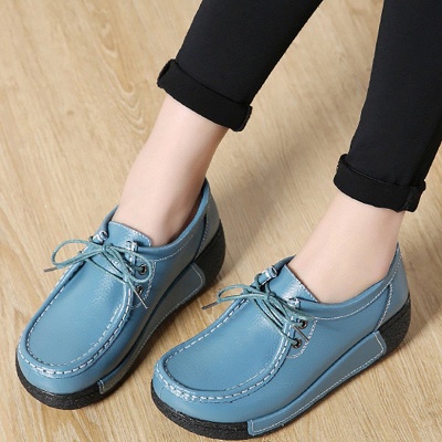 Wedge Heel Daily Lace-up Round Toe Loafers_11
