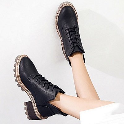Daily Lace-up Chunky Heel Round Toe Boots_5