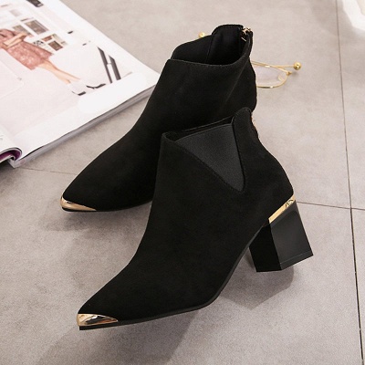 Suede Chunky Heel Pointed Toe Elegant Boot_2