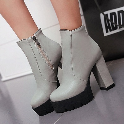 Chunky Heel Daily Zipper Round Toe Boots_4