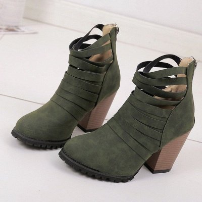 Chunky Heel Zipper Daily Pointed Toe Elegant Boots_3