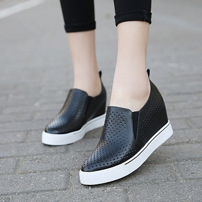 Hollow-out Wedge Heel Daily Pointed Toe Loafers_2