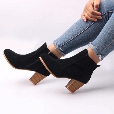 Suede Chunky Heel Zipper Daily Round Toe Boot_6