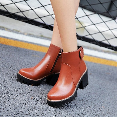 Daily Chunky Heel Zipper Round Toe Boots_12