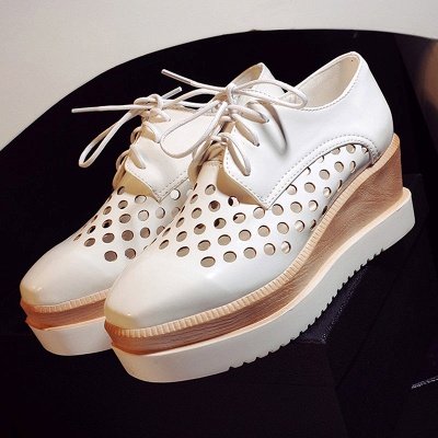 Hollow-out Lace-up Wedge Creepers_13