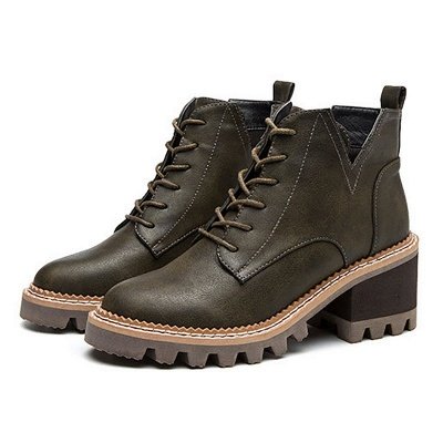 Daily Lace-up Chunky Heel Round Toe Boots_3