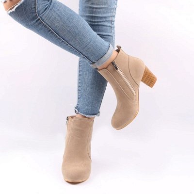 Suede Chunky Heel Zipper Daily Round Toe Boot_8