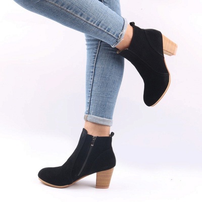 Suede Chunky Heel Zipper Daily Round Toe Boot_9