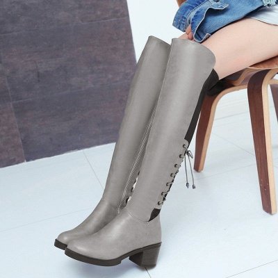 Lace-up Dress Round Toe Elegant Chunky Heel Boots_3