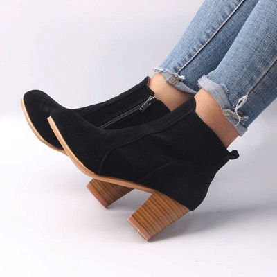 Suede Chunky Heel Zipper Daily Round Toe Boot_2