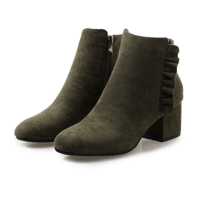 Chunky Heel Zipper Elegant Round Toe Boots_3