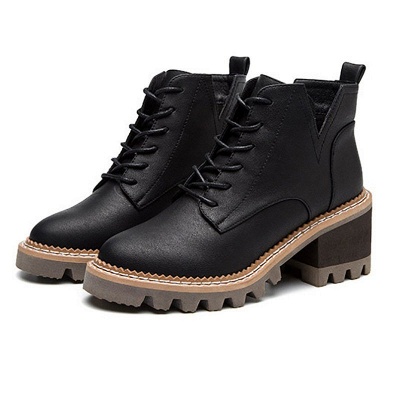 Daily Lace-up Chunky Heel Round Toe Boots_2