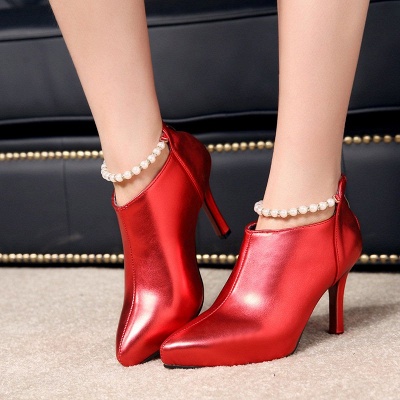 Silver Zipper Daily Elegant Stiletto Heel Pointed Toe Boots_5