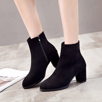 Zipper Chunky Heel Daily Pointed Toe Boots_4