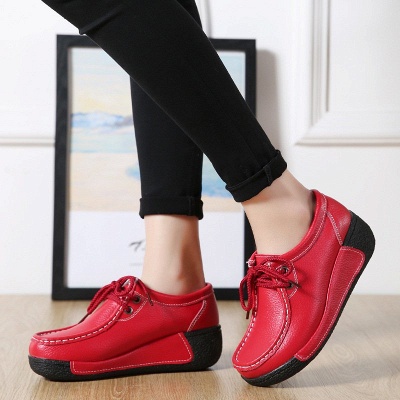 Wedge Heel Daily Lace-up Round Toe Loafers_2