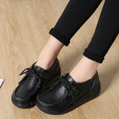 Wedge Heel Daily Lace-up Round Toe Loafers_5