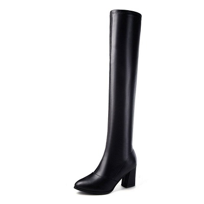 Black Winter Chunky Heel Daily Pointed Toe PU Boot_7