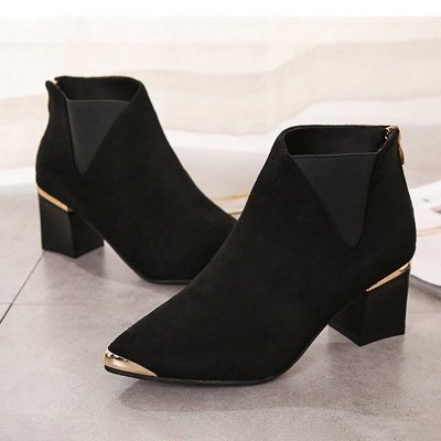 Suede Chunky Heel Pointed Toe Elegant Boot_9