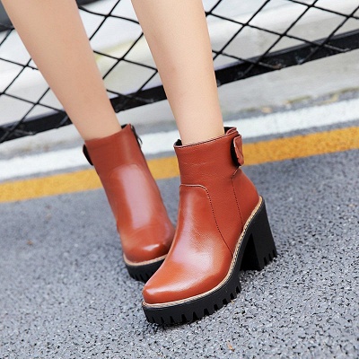 Daily Chunky Heel Zipper Round Toe Boots_10