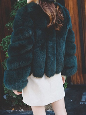 Casual Long Sleeve Shift Crew Neck Fur and Shearling Coat_8
