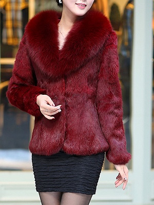 Fluffy Long Sleeve Shawl Collar Fur and Shearling Coat_1