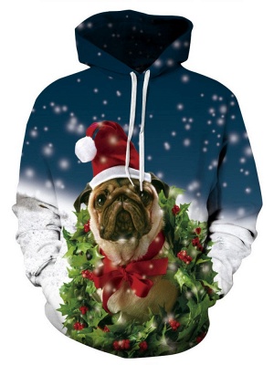 Women/Men Ugly Christmas Dog Printed Hoodies Plus Size Couple Jacket Hooded Clothes_2