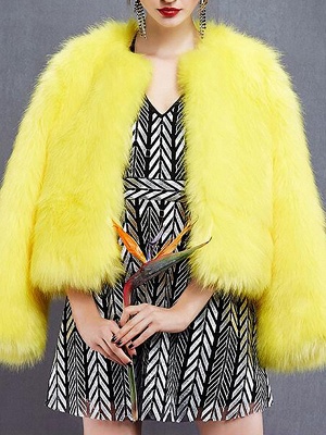 Yellow Fluffy Fur and Shearling Coat_3