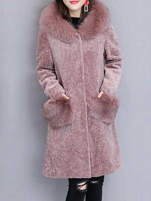 Casual Buttoned Long Sleeve Hoodie Fur and Shearling Coat