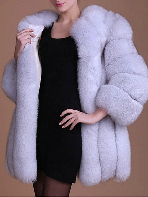 Long Sleeve Casual Solid Paneled Fur and Shearling Coat_13