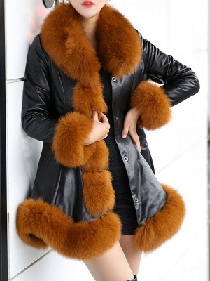 Fluffy Pockets Paneled A-line Fur and Shearling Coat_10