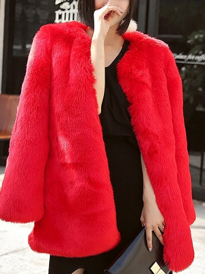 Long Sleeve Casual Fluffy  Fur and Shearling Coat_2