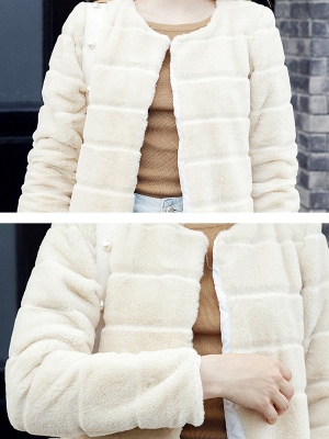 Chalky yellow Faux Fur Fluffy Casual Shift Fur and Shearling Coat_6