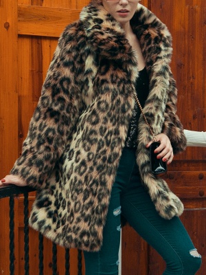 Brown Leopard Print  Fluffy  Fur and Shearling Coat_3