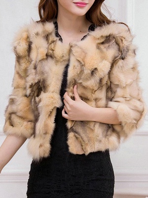 Shift 3/4 Sleeve Casual Fluffy Fur and Shearling Coat_2