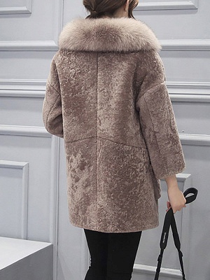 Fluffy Paneled Buttoned Pockets Fur and Shearling Coat_4
