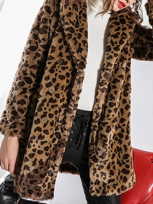 Camel Shawl Collar Shift Casual Long Sleeve Fur and Shearling Coat_7