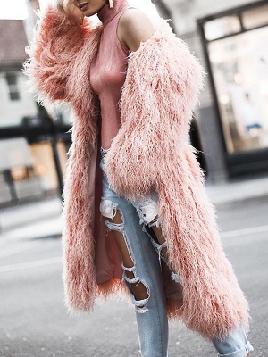 Fluffy Long Sleeve Casual Fur and Shearling Coat_6