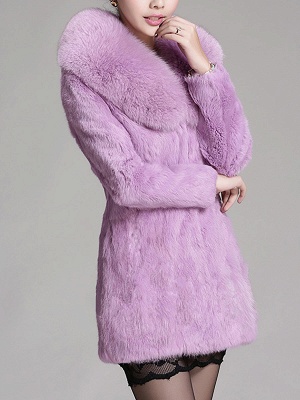 Casual Shawl Collar Beaded Shift Long Sleeve Fur and Shearling Coat_4