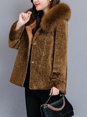 Pockets Buttoned Paneled Fur and Shearling Coat_6
