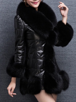 Fluffy Pockets Buttoned A-line Fur and Shearling Coat_4