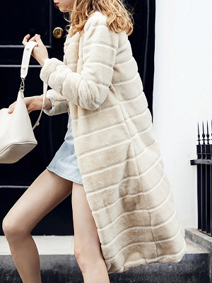 Chalky yellow Faux Fur Fluffy Casual Shift Fur and Shearling Coat_7