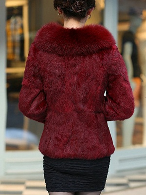 Fluffy Long Sleeve Shawl Collar Fur and Shearling Coat_5