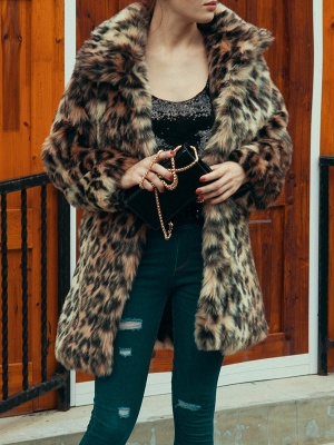Brown Leopard Print  Fluffy  Fur and Shearling Coat_1